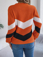 Women's Color Block Chevron Knit Sweater - TEVQA