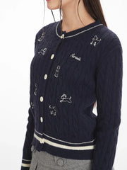 Vintage Navy Cable Knit Cardigan - TEVQA