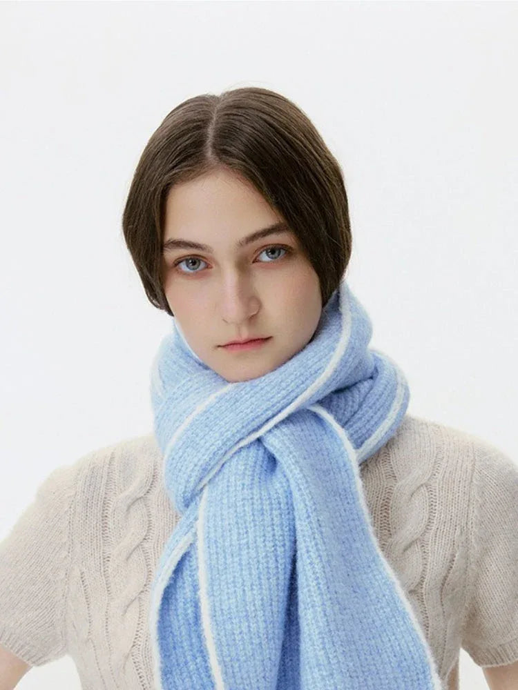 Knit scarf with contrast trim - View 6 | TEVQA