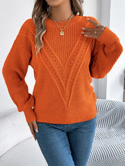 White Pointelle Knit Sweater - TEVQA