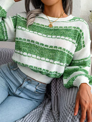 Striped Textured Knit Sweater - View 13 | TEVQA