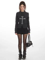 Y2K Grunge Cross Zip Up Knit Cardigan - TEVQA