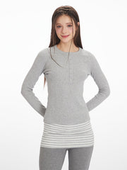 Vintage Grey Ribbed Henley Top