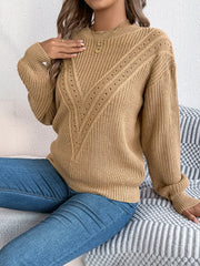 White Pointelle Knit Sweater - TEVQA