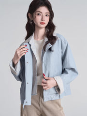 Layered Look Faux Leather Jacket Light Blue