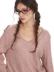 Vintage Slub Knit V-Neck Pocket Tee - TEVQA