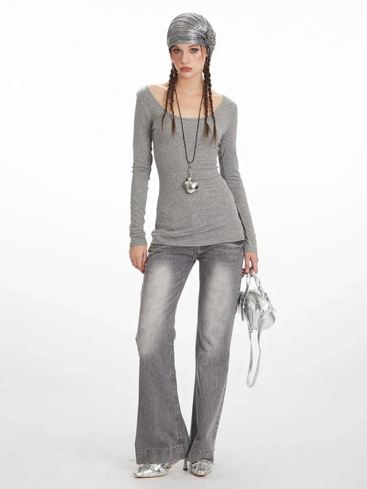 Y2K Grunge Lace Cross Back Long Sleeve Top - TEVQA