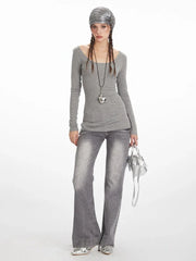 Y2K Grunge Lace Cross Back Long Sleeve Top - TEVQA