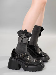 3D Shimmer Flower Black Socks Grunge Dark Coquette