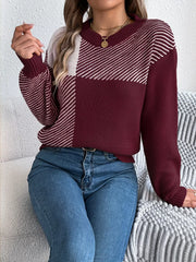 Modern Geometric Khaki Knit Sweater - TEVQA