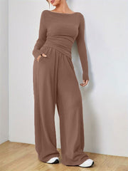 Elegant Boat Neck Wide Leg Two - Piece Set - 12 - 29