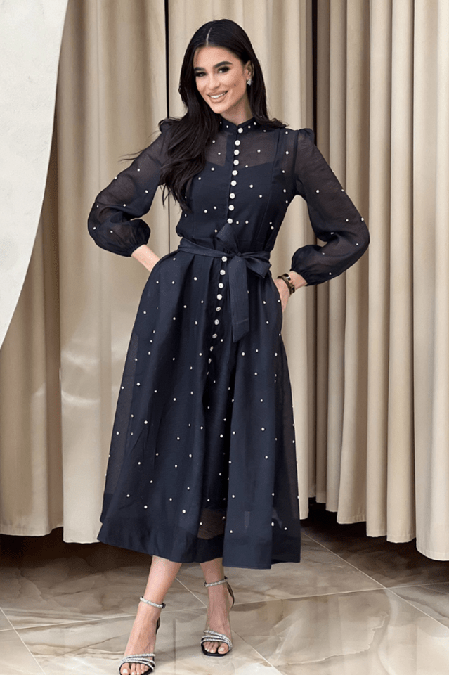 Emelia Crystal Embellished Sheer Maxi Dress - Tevqa