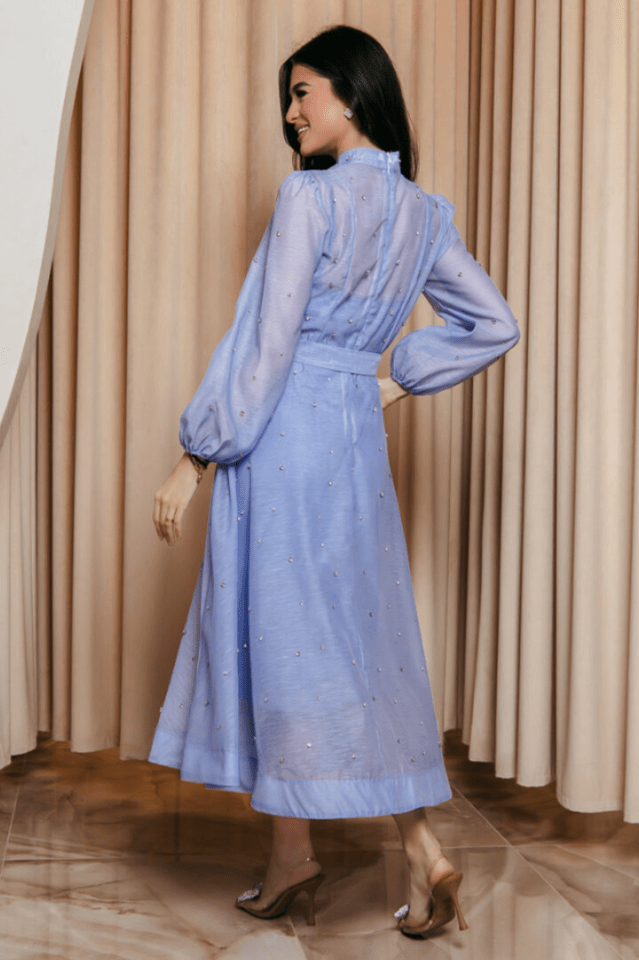 Emelia Crystal Embellished Sheer Maxi Dress - Tevqa