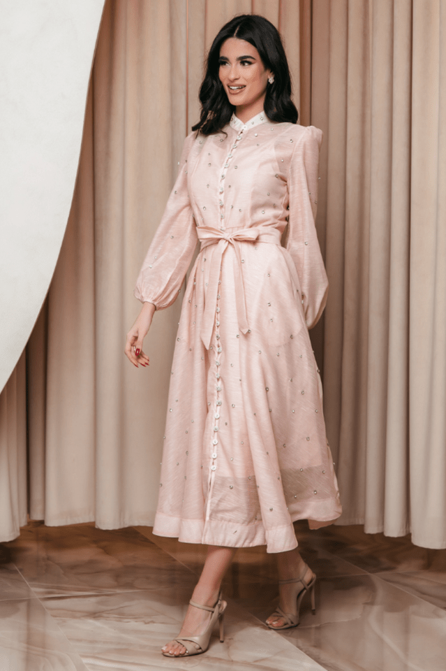 Emelia Crystal Embellished Sheer Maxi Dress - Tevqa