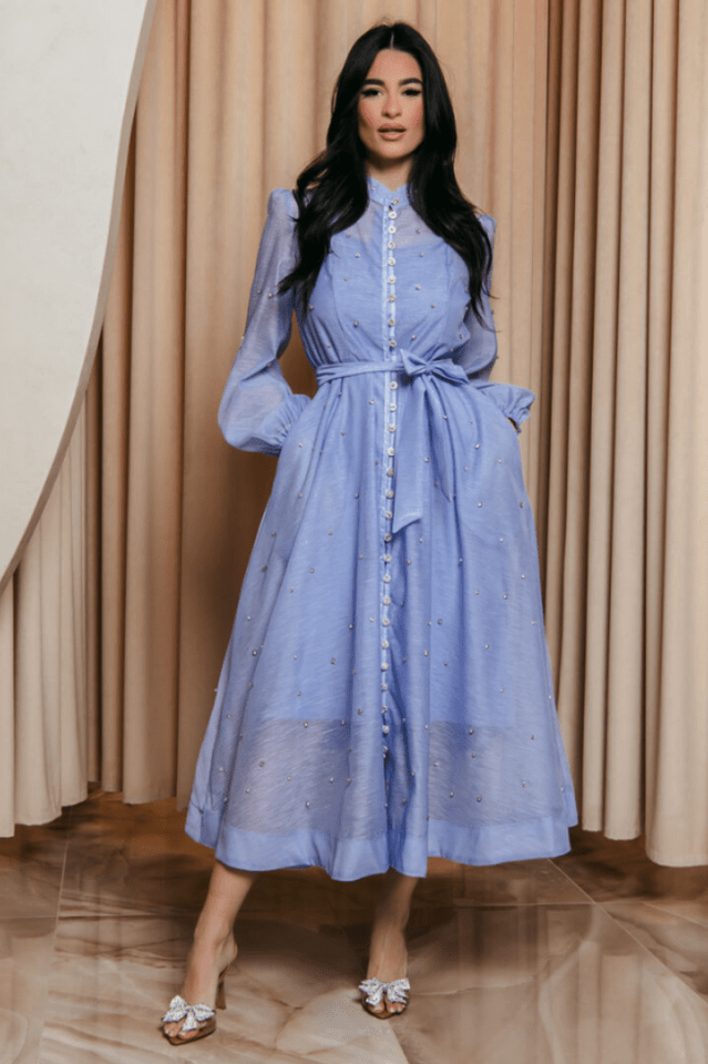 Emelia Crystal Embellished Sheer Maxi Dress - Tevqa