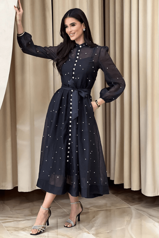 Emelia Crystal Embellished Sheer Maxi Dress - Tevqa