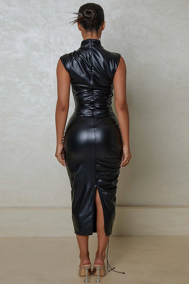 Erica High Collar Midi Dress - Tevqa