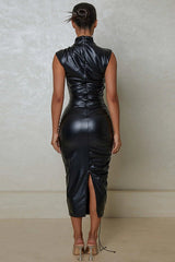 Erica High Collar Midi Dress - Tevqa