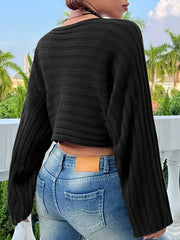 Ribbed Bell Sleeve Cropped Sweater - View 7 | TEVQA