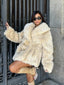 Elegant faux fur coat with oversized collar - View 12 | TEVQA