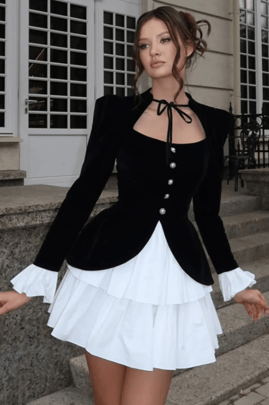 Eveline Velvet Tiered Mini Dress - Tevqa