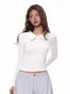 White Peter Pan Collar Button Slim Long Sleeve Top