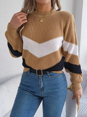 Women's Color Block Chevron Knit Sweater - TEVQA