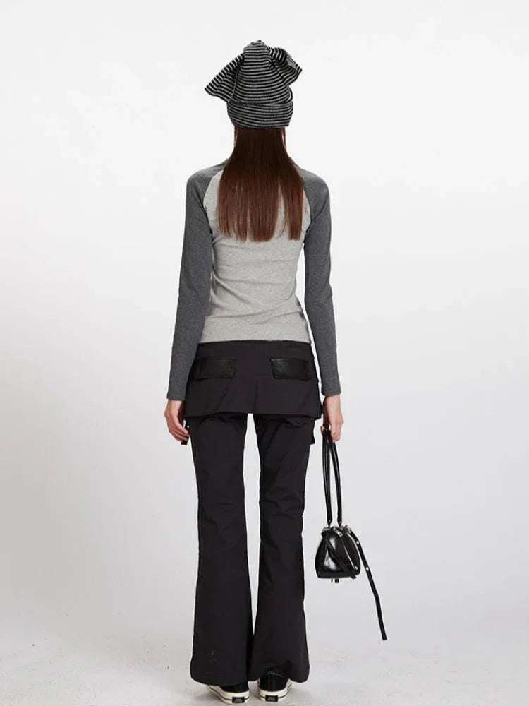 Vintage Grey Raglan Bear Graphic Top - TEVQA