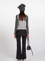 Vintage Grey Raglan Bear Graphic Top - TEVQA