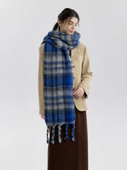 Vintage Plaid Wool Blend Scarf - TEVQA