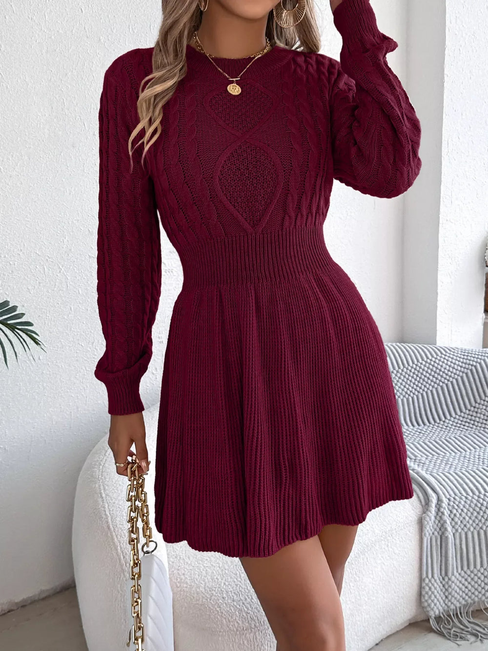 Cable Knit Sweater Dress - View 9 | TEVQA