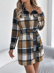Green Plaid Belted Shirt Dress - View 12 | TEVQA