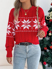 Emerald Green Snowflake Cable Knit Sweater - View 7 | TEVQA