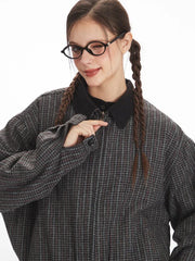 Vintage Reversible Plaid Bomber Jacket - TEVQA