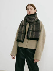 Vintage Houndstooth Plaid Scarf - TEVQA