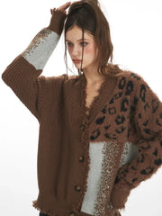 Y2K Grunge Leopard Patchwork Cardigan - TEVQA