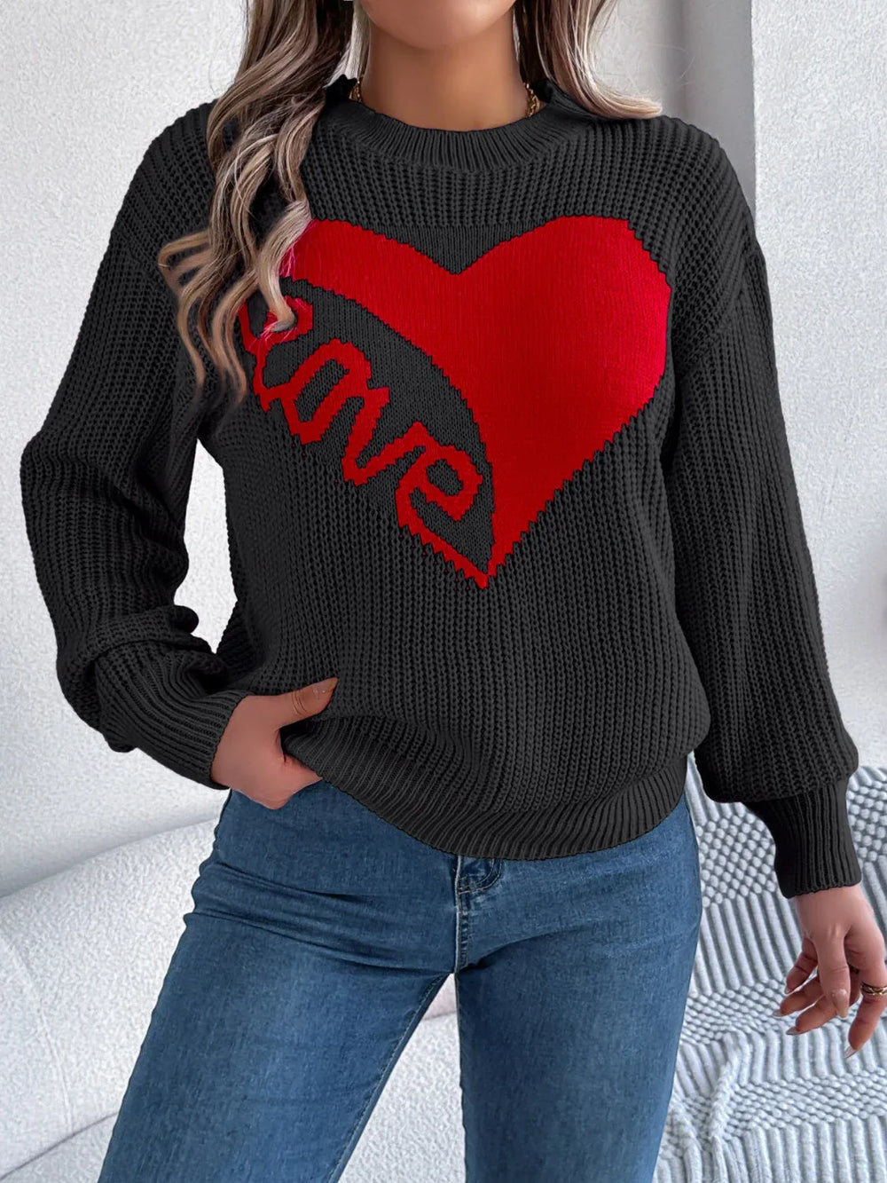 Heart Graphic Knit Sweater - View 15 | TEVQA