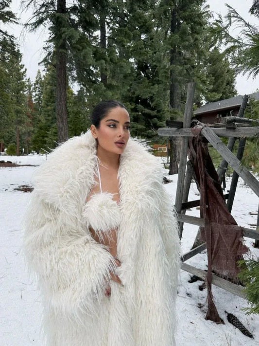 Aspen Glaze Shaggy Long Faux Fur Coat - TEVQA