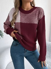 Modern Geometric Khaki Knit Sweater - TEVQA