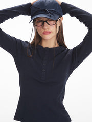 Vintage Grey Ribbed Henley Top