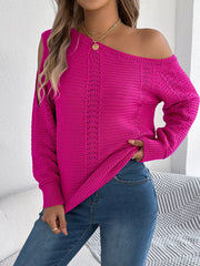 White Hollow Out Cold Shoulder Knit Sweater - TEVQA