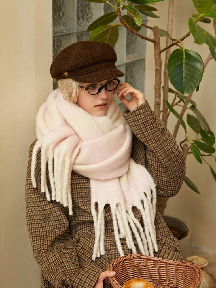 Oversized knit scarf with block stripes and fringe - View 17 | TEVQA