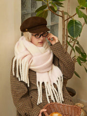 Oversized knit scarf with block stripes and fringe - View 17 | TEVQA
