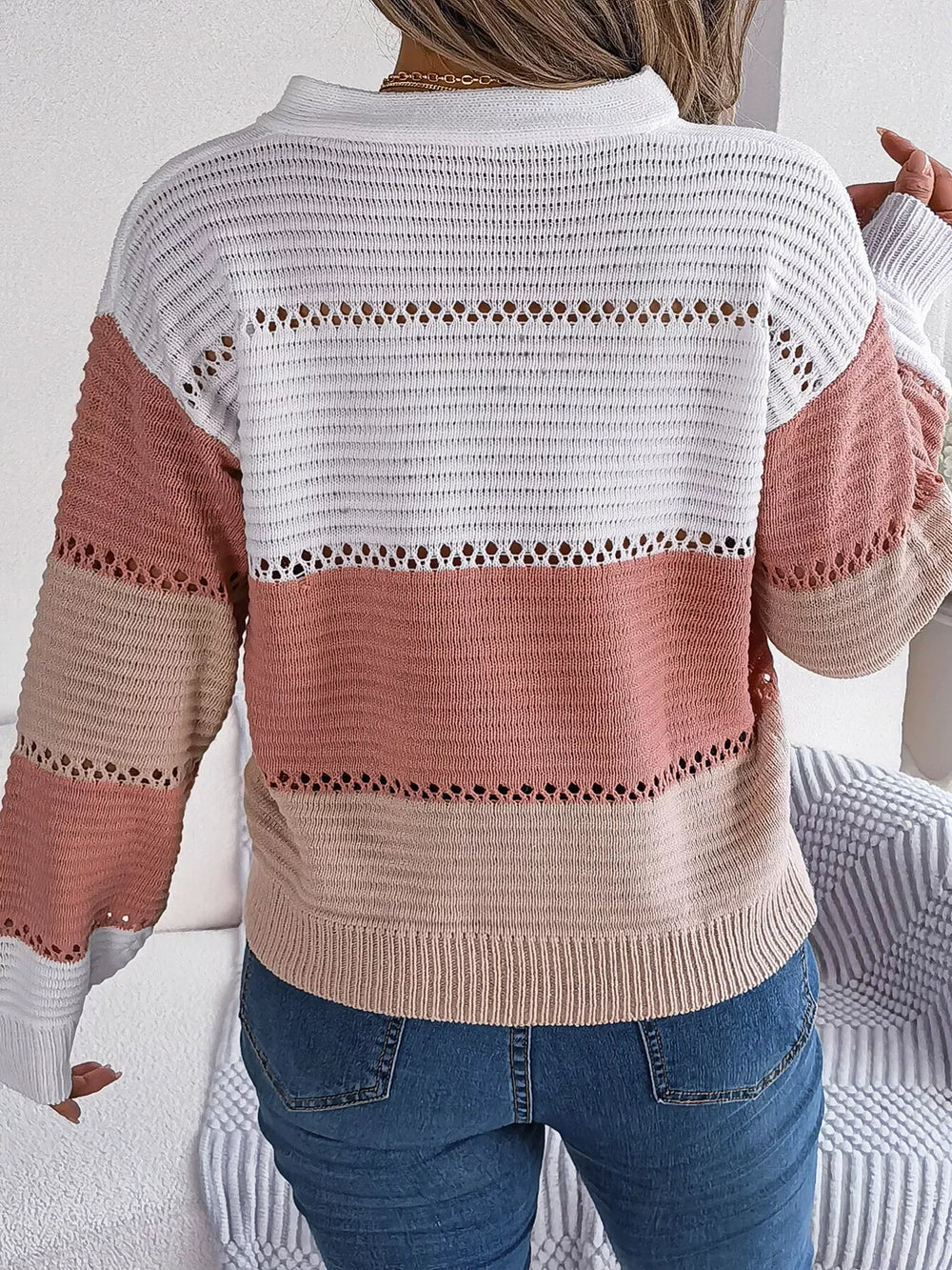 Color block knit henley sweater - View 14 | TEVQA
