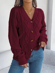 Pink cable knit button down cardigan - View 9 | TEVQA