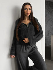 Ribbed Knit Half Zip Pullover - View 12 | TEVQA