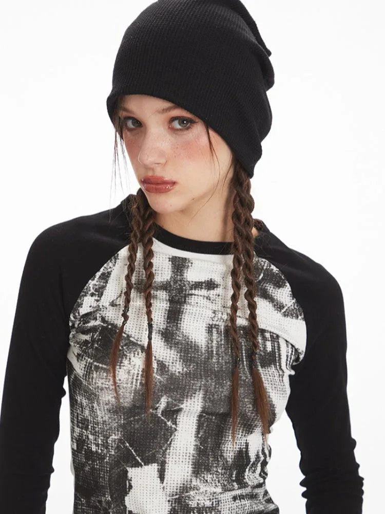 Y2K Grunge Aesthetic Graphic Raglan Tee - TEVQA