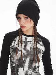 Y2K Grunge Aesthetic Graphic Raglan Tee - TEVQA