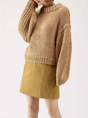 Vintage Mustard Chunky Knit Lantern Sleeve Sweater - TEVQA
