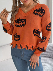 Distressed Pumpkin Knit Sweater - View 16 | TEVQA